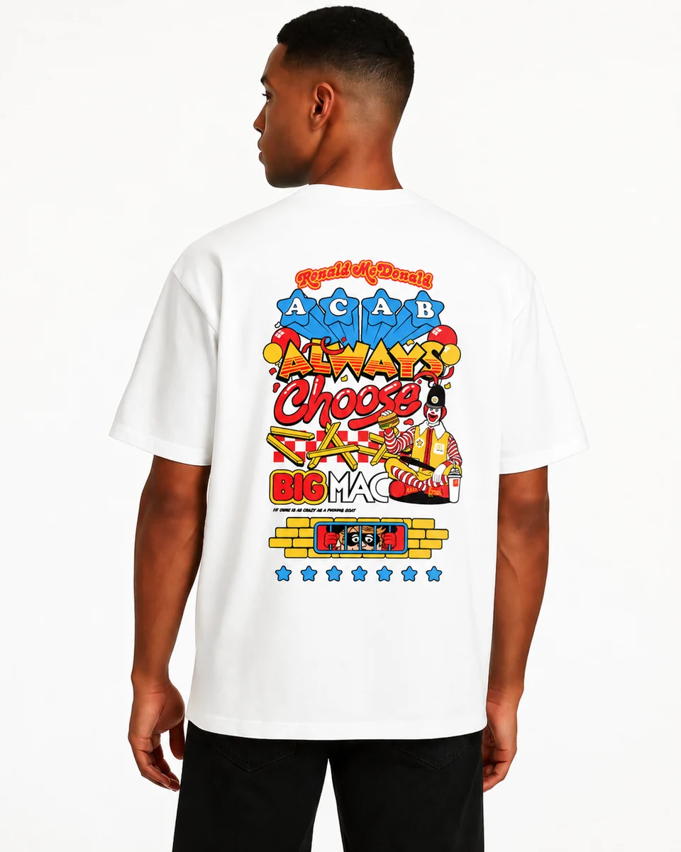 Camiseta blanca RONALD ACAB, estampado de la espalda