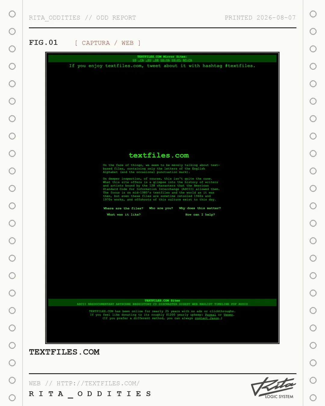 Lámina de Rita: textfiles.com (el Archivo de Ficheros de Texto de la era BBS, de Jason Scott Sadofsky)